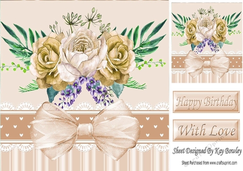 Pretty gold painted roses with organza bow in ornate frame 8x8