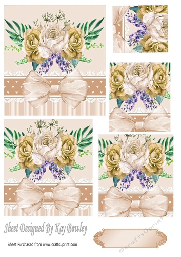 Pretty gold painted roses with organza bow in ornate frame pyramids
