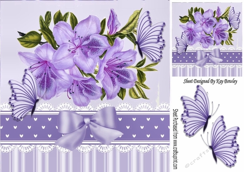 Pretty lilac Azaleas with butterflies and bow 8x8