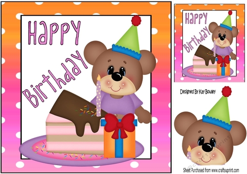 Happy Birthday teddy bear with cake 8x8