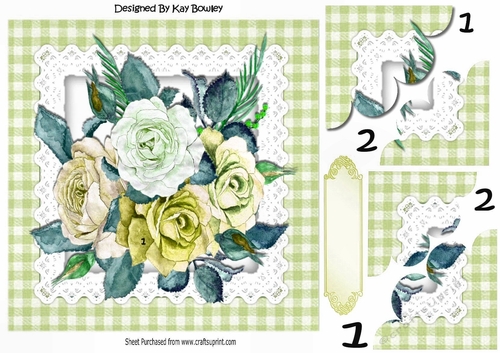 Pretty Painted green roses side stacker pyramids
