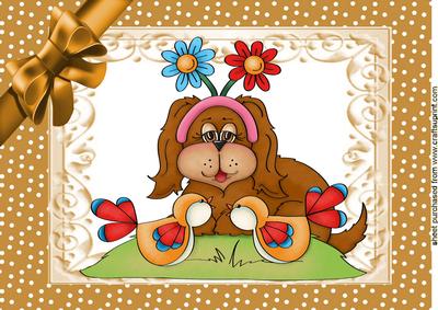 Puppy and Little Birds in Frame A4 Topper