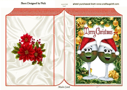 Lovely folded book of toony christmas glasses in santa hats with holly