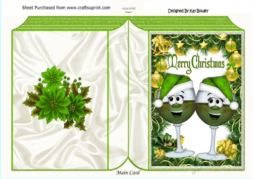 Lovely folded book of toony christmas glasses in green santa hats with holly