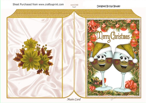 Lovely folded book of toony christmas glasses in gold santa hats with holly