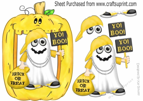 Yo! Boo, Halloween Rapper Ghost in pumkin Yellow frame A5
