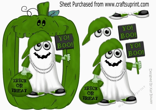 Yo! Boo, Halloween Rapper Ghost in pumkin Green frame A5