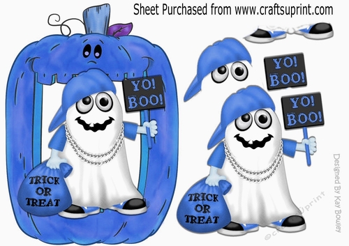 Yo! Boo, Halloween Rapper Ghost in pumkin blue frame A5