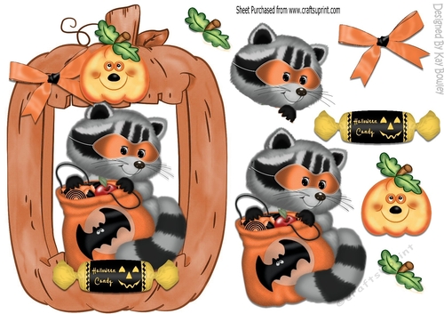 Cute Halloween Raccoon with pumpkins and sweets