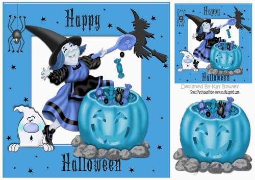 The Witching Hour For Halloween in blue with ghost and spider