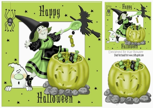 The Witching Hour For Halloween in green with ghost and spider
