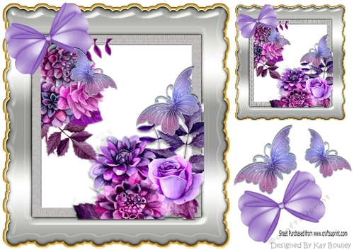 purple shades of painted roses with butterflies
