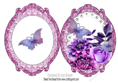 pretty purple painted roses on lace ornate frame with butterflies