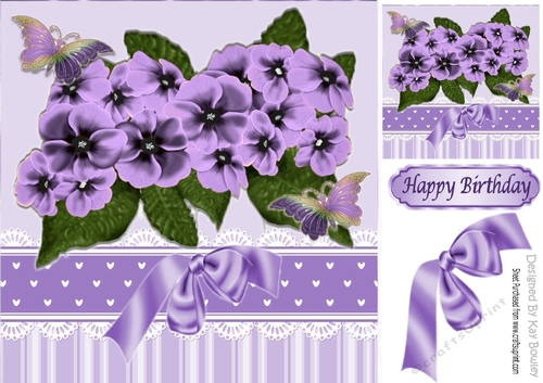 Beautiful painted lilac flowers and butterflies with satin bow 8x8