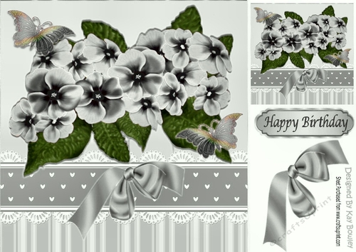 Beautiful painted silver flowers and butterflies with satin bow 8x8