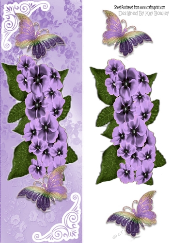 Pretty lilac flowers in ornate lace Tall Dl with butterflies