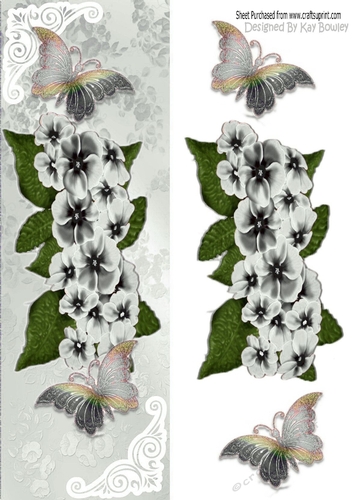 Pretty silver flowers in ornate lace Tall Dl with butterflies