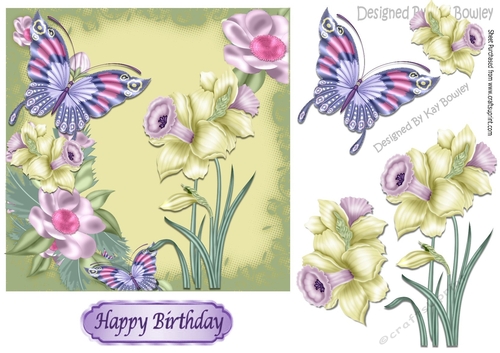 pretty garden flowers with daffs and butterflies 7x7