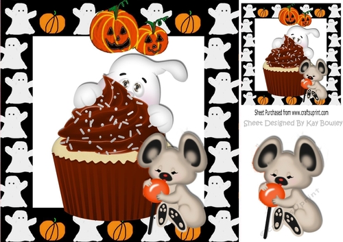 Peek a Boo Ghost with cupcake and mouse 8x8