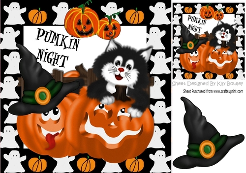 Pumpkin night! with a black cat 8x8
