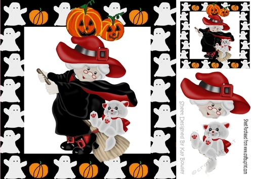 Hold Tight Witch with cat on a broom stick 8x8