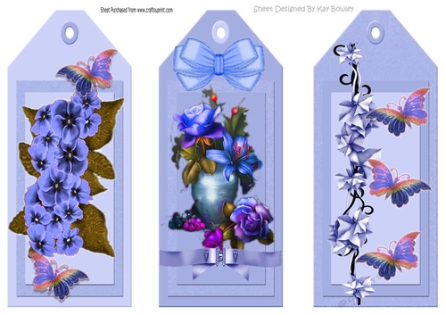 Three Pretty floral blue bookmarks/toppers