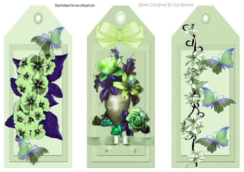 Three Pretty floral green bookmarks/toppers