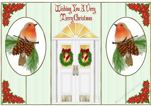 Pretty Robins with centre front door, cut and fold pop outs