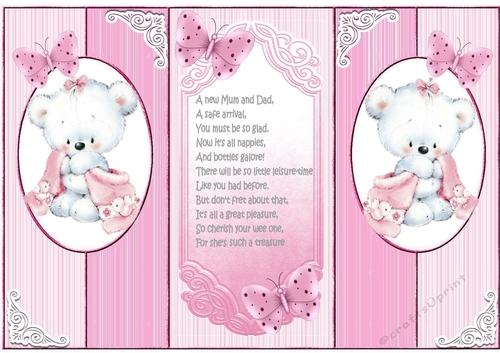 Cute little pink teddy for baby girl pop out card