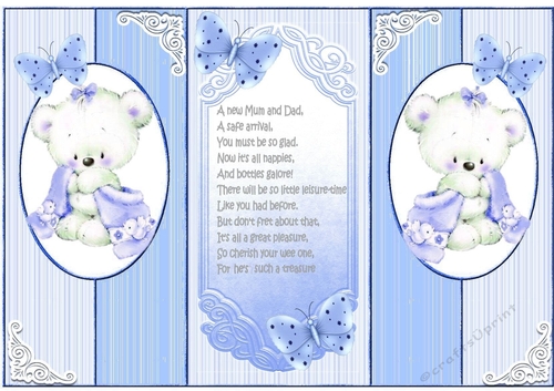 Cute little blue teddy for baby boy pop out card