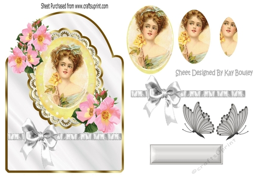 pretty vintage lady oval pyramids with bow and butterflies