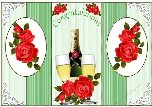 Lovely red roses champagne & glasses, congrats pop out card