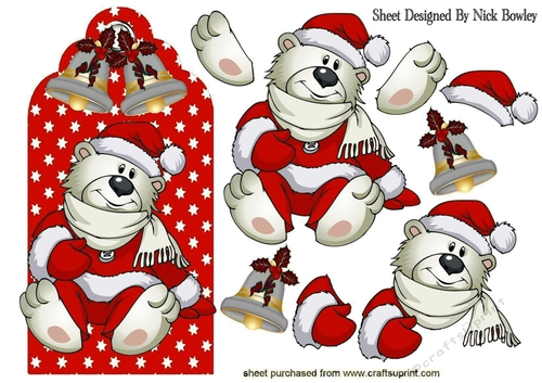polar bear on red star tag with bells