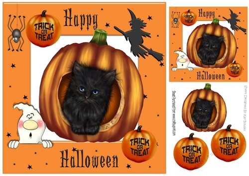 Cute black kitty in a pumpkin with ghosts 8x8