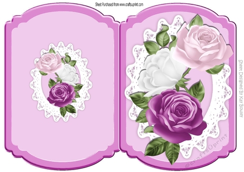 Pretty purple and white roses on lace bracket card