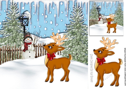 cute christmas deer with snowman & trees 8x8