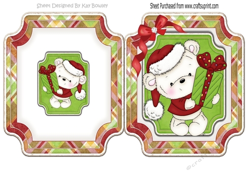 Cute little white bear  in santa hat folded quick card