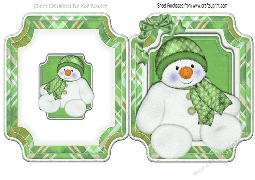 Snowman in green hat and scarf folded quick card