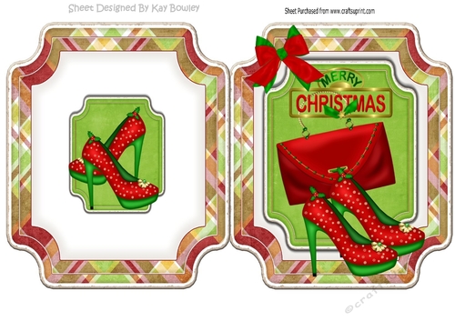 Pretty christmas shoes with hand bag and red bow folded card