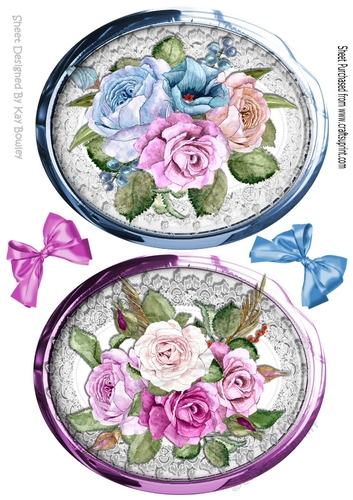 pretty pinks and blues painted flowers in lace toppers with glass