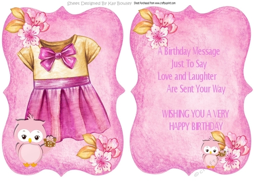 Pretty painted little girls pink dress with little owl with insert