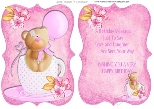 Cute painted teddy in a teacup with balloon with insert