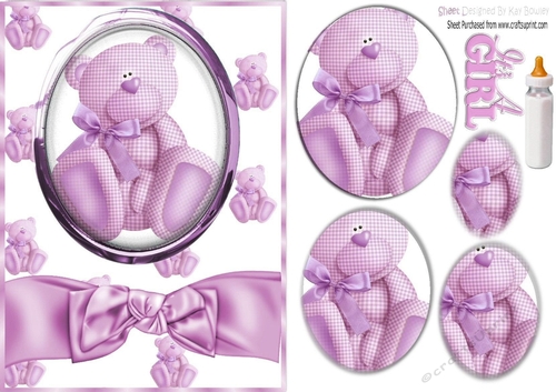 Cute lilac gingham teddy bear with bow oval pyramids