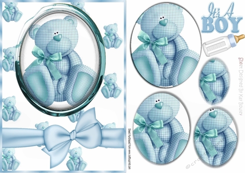 Cute blue gingham teddy bear with bow oval pyramids