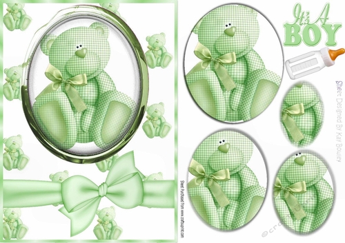 Cute green gingham teddy bear with bow oval pyramids