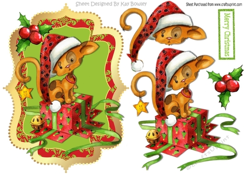 Cute kitty sitting on presents in santa hat A5