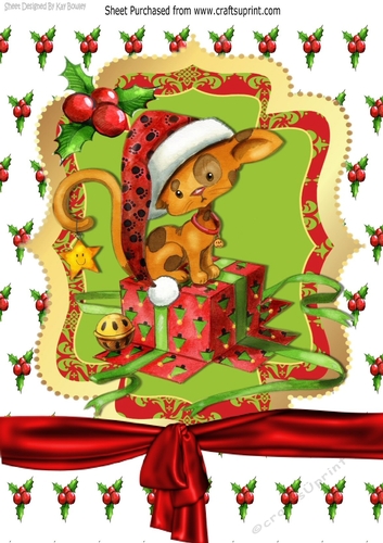 Cute kitty sitting on presents in santa hat A4