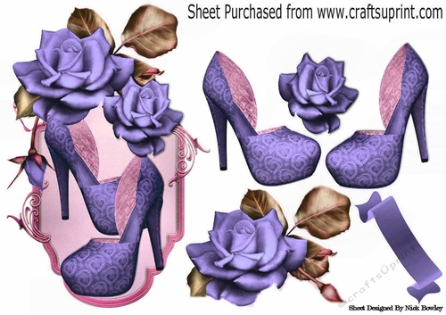 pretty fantasy purple rose with lady shoes on a ornate plaque