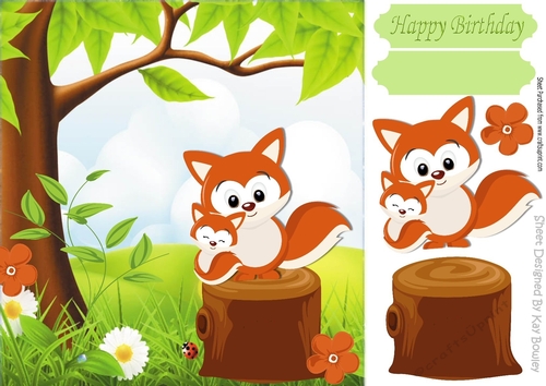 Cute little foxy critters in the meadow with flowers 8x8