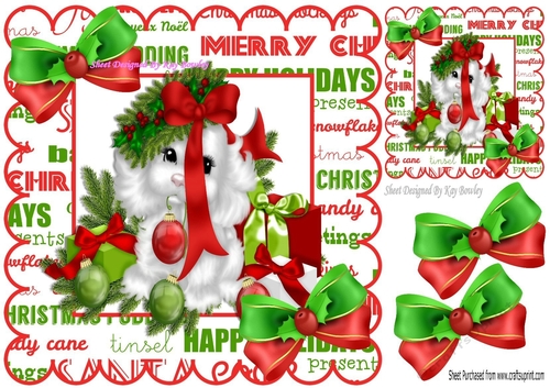 Cute Christmas Puppy with baubles, bows and presents 8x8
